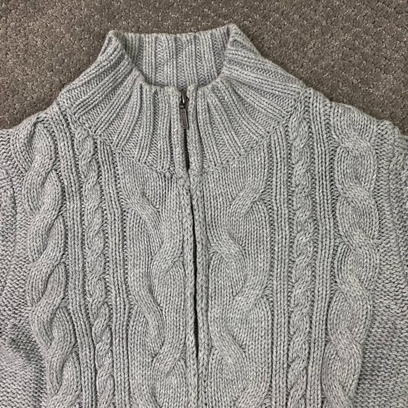 LL Bean Full Zip Cardigan Sweater Women's Medium Gray Cable Knit Chunky 517893 - Picture 2 of 12